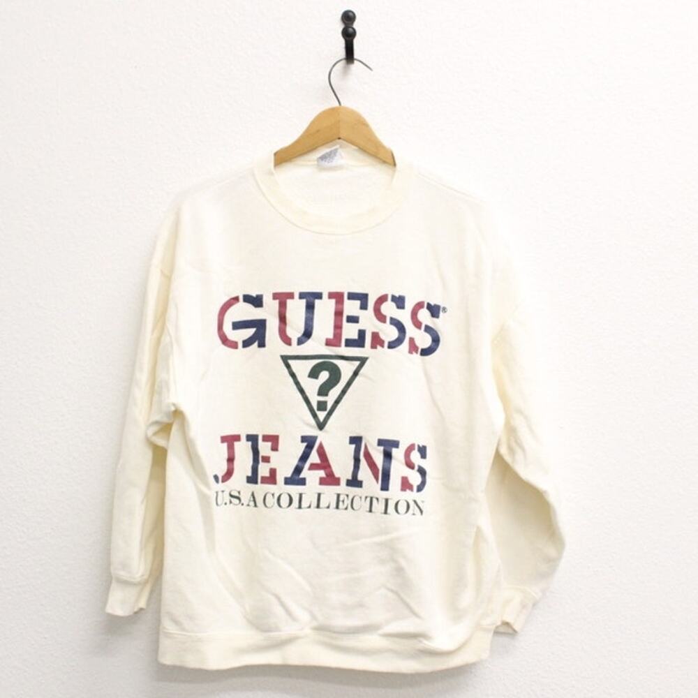 Vintage 90s Guess Jeans USA Collection Cream Sweatshirt Men’s Large